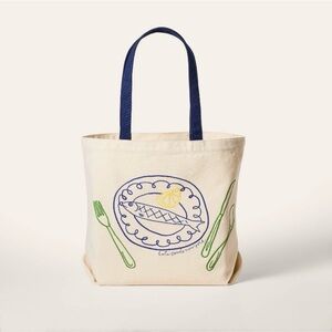 Kate Spade X Target Cream and Blue Canvas Tote Bag